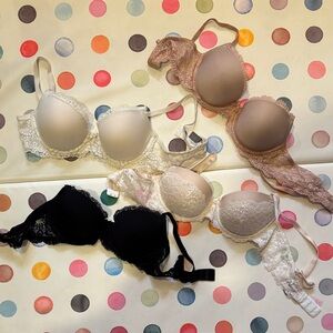 Victorias Secret set of FOUR Lace Trim Push-Up Bra - Black, Nude, Ivory, Blush